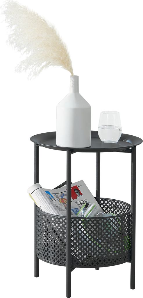Beistelltisch Kruibeke 46x35cm mit Korb Metall Kaffeetisch Schwarz