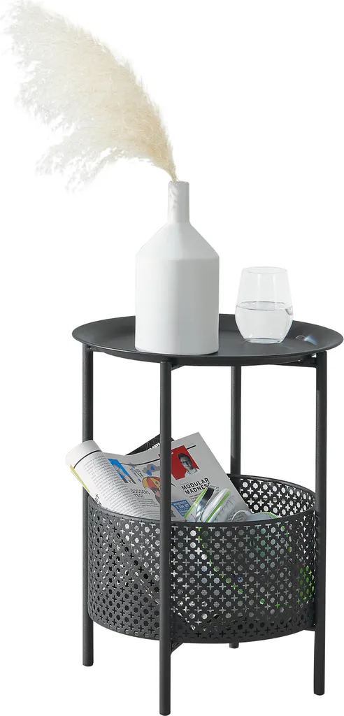 Table basse gain de place 46x35cm avec panier noir anti-désordre
