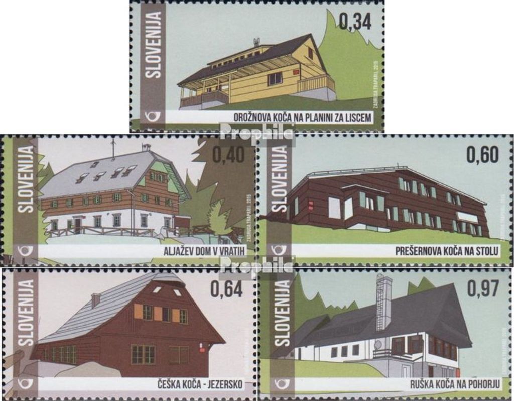 Briefmarken Slowenien 2015 Mi 1147-1151 (kompl.Ausg.) postfrisch Slowenische Berghütten