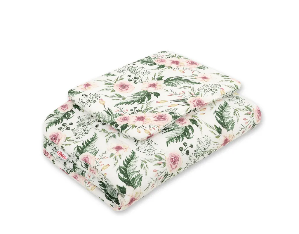 Parure de lit bébé 2 pièces 75x100cm Newborn rembourrée pivoines roses