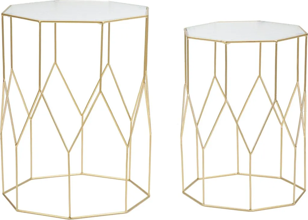 Mauro Ferretti Table Basse en Verre Or - Lot de 2 Tables Gigognes Chic
