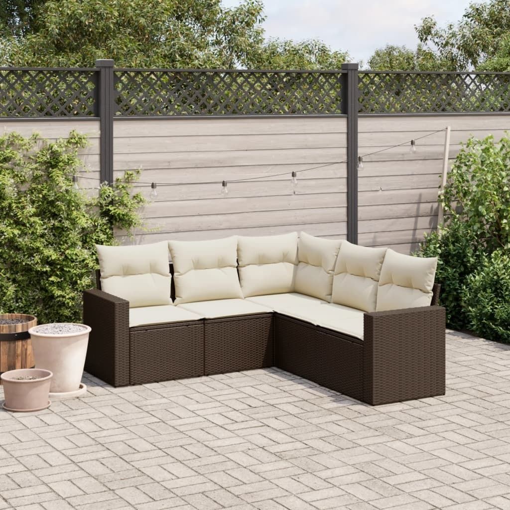Maison Exclusive - 5-tlg. Garten-Sofagarnitur mit Kissen Braun Poly Rattan