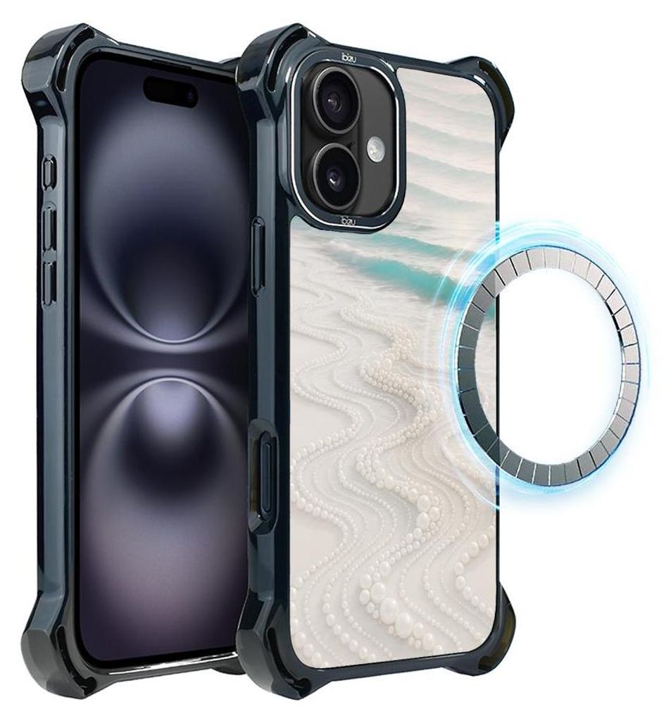 Schutzhülle für das iPhone 16, MagSafe-kompatibel, verstärkte Ecken, schwarz, Meer, Strand