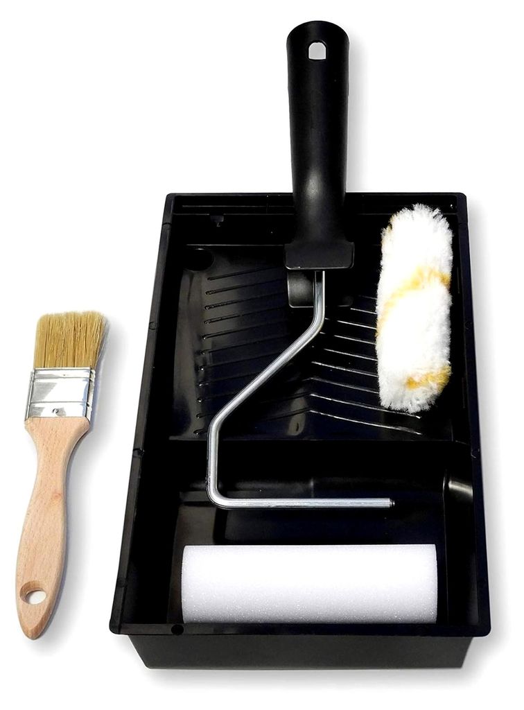 Set mit 2 Mini-Farbrollen, auslaufsicher, inklusive Behälter und Pinsel, geeignet für Metall, Holz und Emaille, professionelle Qualität, 2 Rolle...
