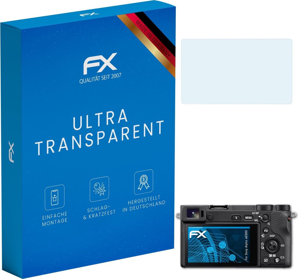 atFoliX FX-Clear 3x Schutzfolie kompatibel mit Sony Alpha a6500 Displayschutzfolie