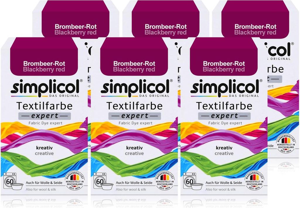 Simplicol Textilfarbe expert Brombeer-Rot 150g - Farbe zum Färben (6er Pack)