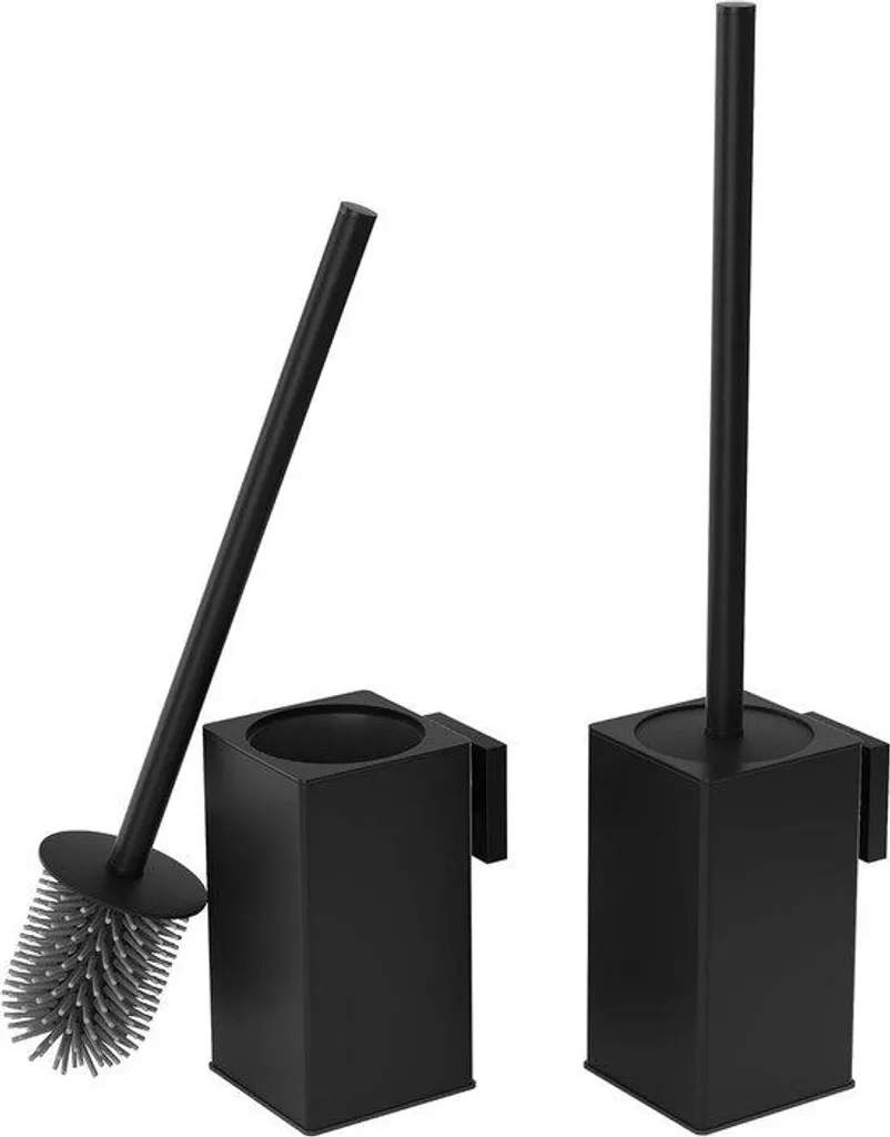 Porte-brosse WC mural en métal noir mat - Lot de 2 - Anti-corrosion