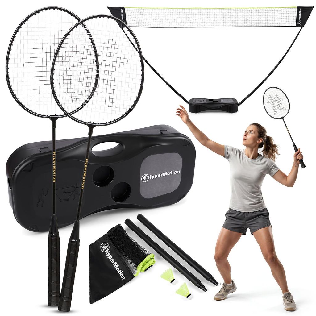 Badminton Set mobil mit Netz, 2 Schläger, Koffer - Stahl, Produktbild 