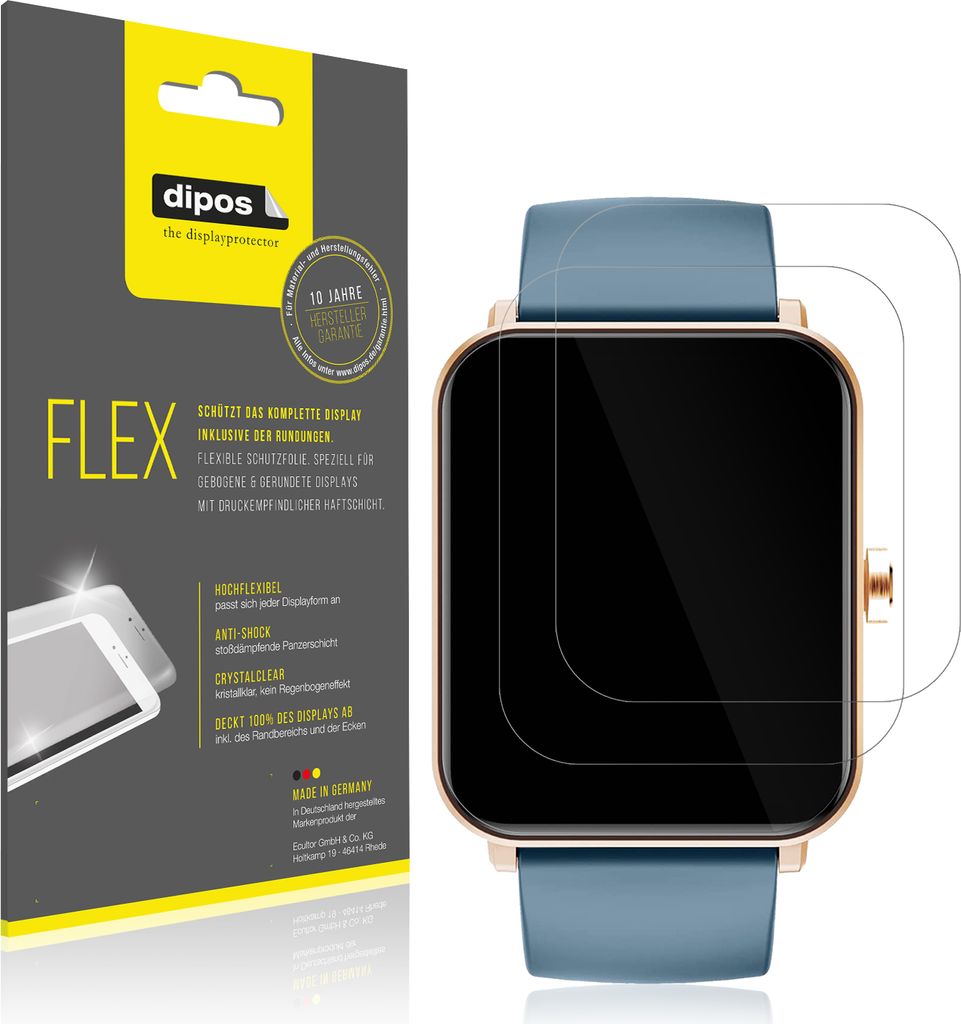 2x Schutzfolie für Huakua G50 Smartwatch Folie, 100% Displayabdeckung, dipos Flex