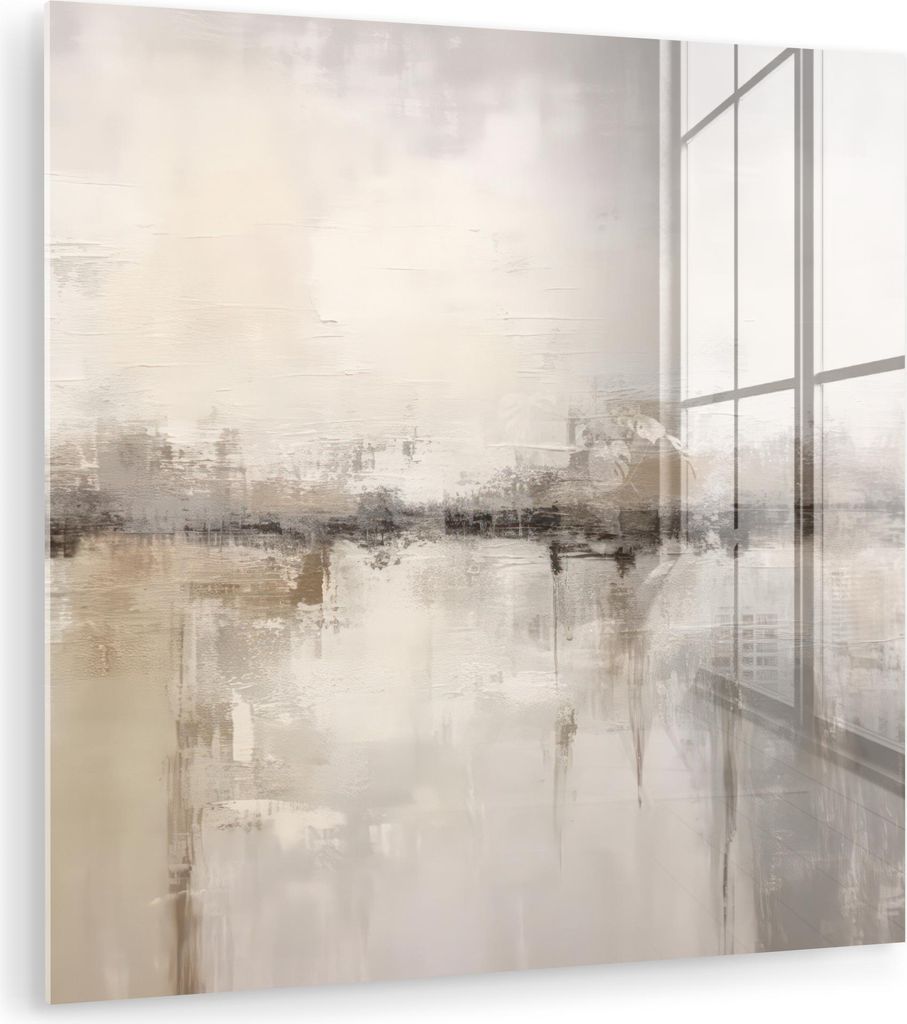 MuchoWow Glasbilder - Bilder auf Wandbild - Foto auf Glas Moderne Kunst - Abstrakt - Beige 90x90 cm Wanddekoration aus Glas - Acrylglasbild - Acryl...
