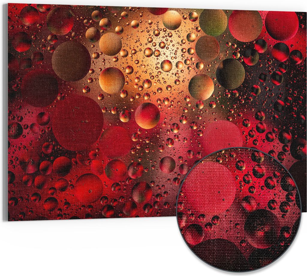 DEQORI Hybrid Leinwand Bild 90x60 cm 'Feurige Tropfen' Wandbild Glas flach modern