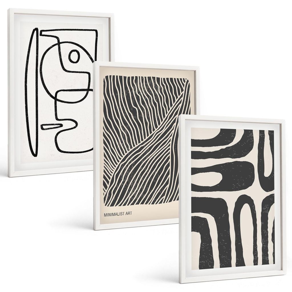 Bilder Set 3-teilig im weißen Rahmen – Wandbilder 3 Stück – gerahmte Poster für Wohnzimmer, Schlafzimmer und Flur – 40x60 cm – Abstrakte...