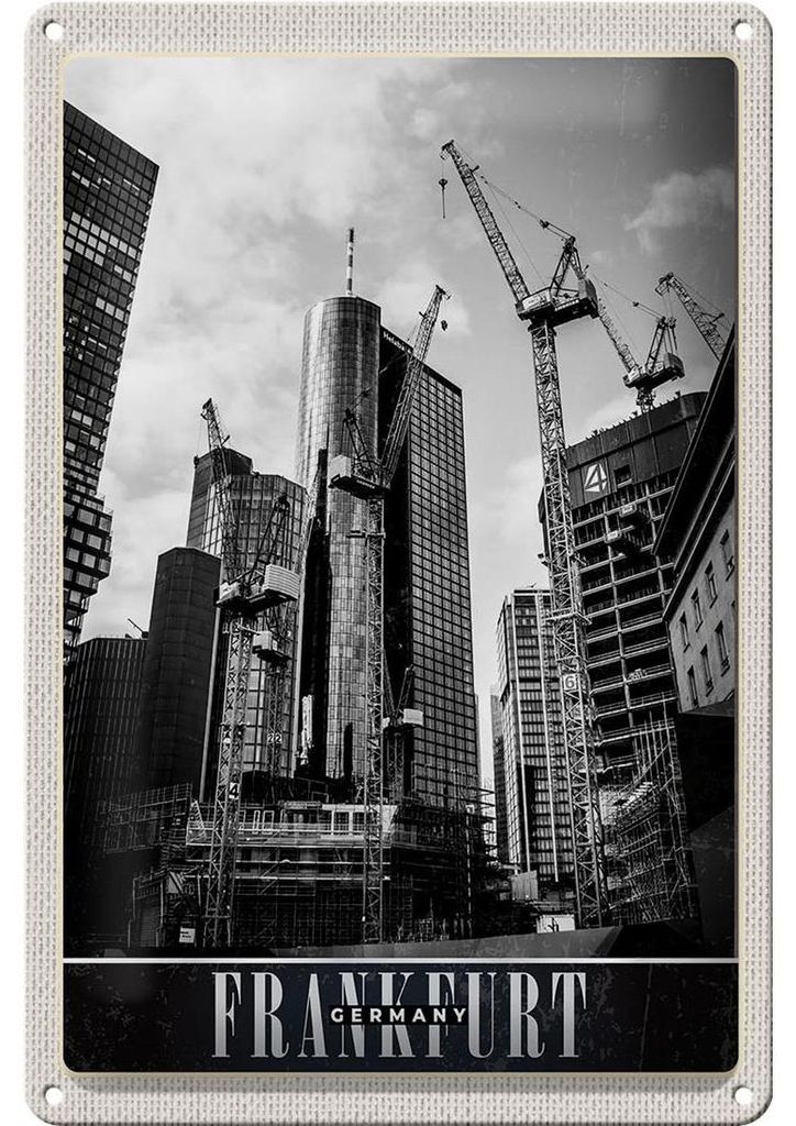 Blechschild Reise 20x30cm Frankfurt Stadt Neubau Hochhaus Urlaub