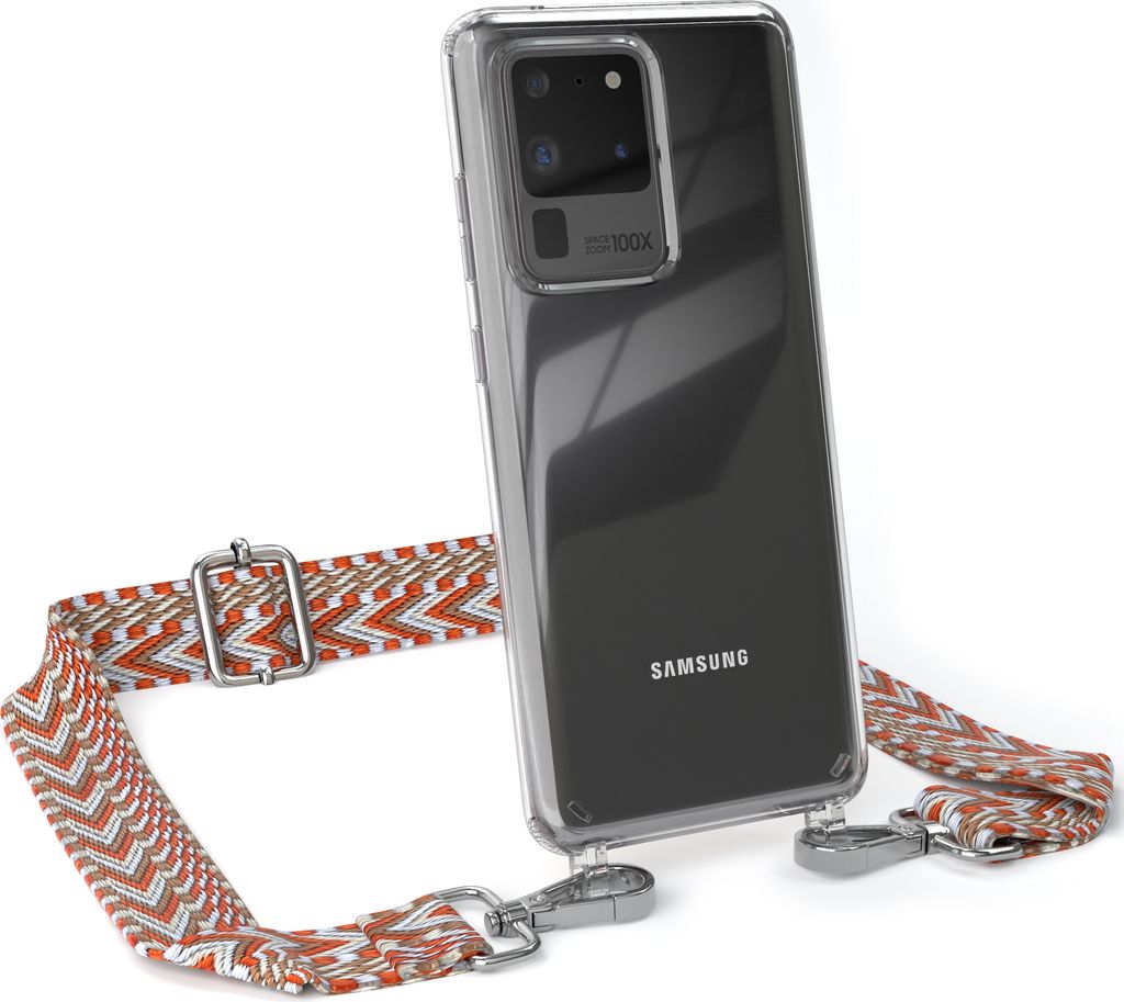 EAZY CASE Handykette - Verstellbarer Trageriemen kompatibel mit Samsung Galaxy S20 Ultra / S20 Ultra 5G, Handykordel mit transparenter Silikon-Hül...