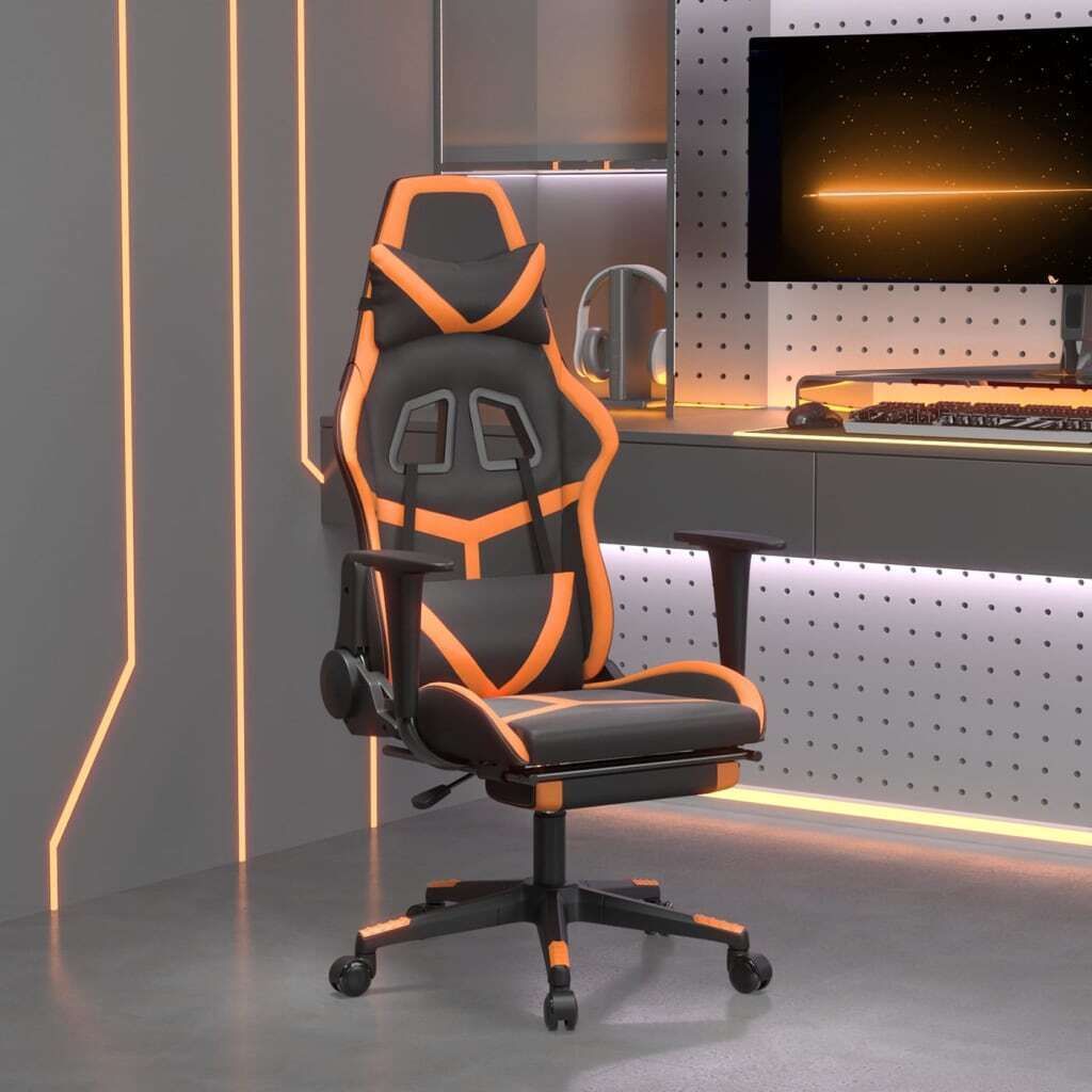 2024 Moderne Bürostühle Gaming-Stuhl mit Massage & Fußstütze Schwarz Orange Kunstleder 692826