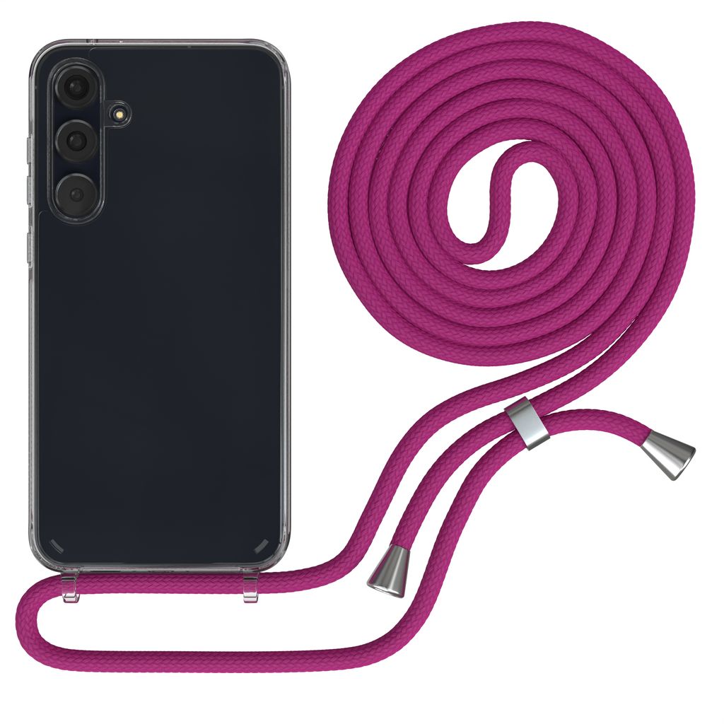 EAZY CASE Handykette kompatibel mit Samsung Galaxy A55, Handyhülle mit Umhängeband, Handykordel, Schutzhülle Clear, Band in Rosa