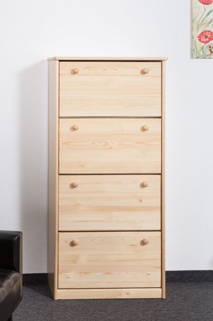 Schuhschrank Schuhkommode Holz massiv, Farbe: Natur 150x72x29 cm, für Garderobe, Vorzimmer, Flur