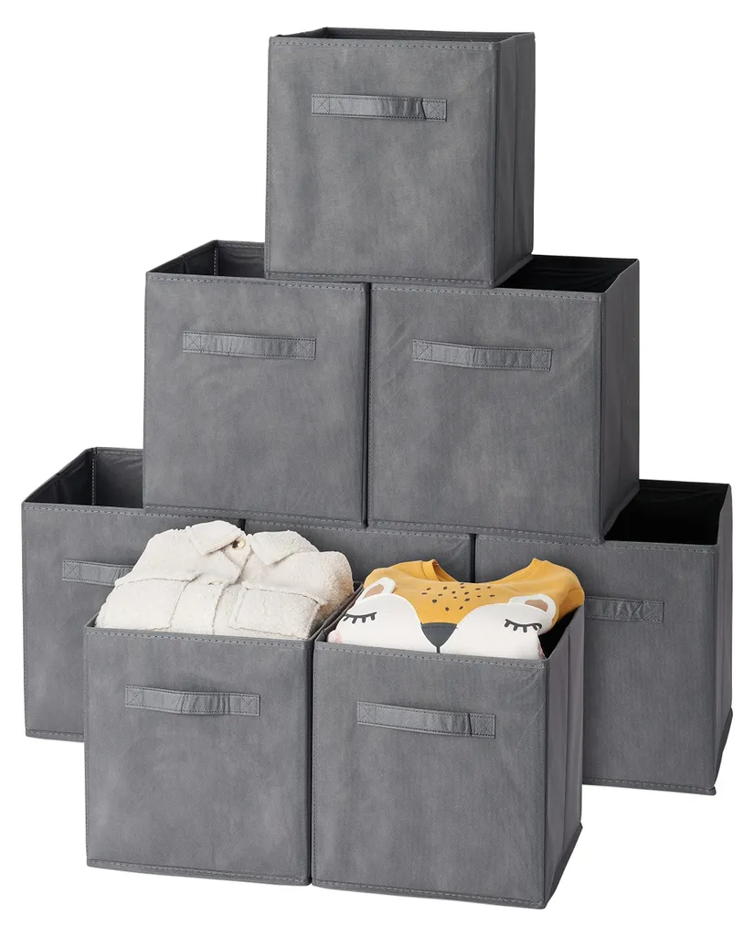 Lot de 8 boîtes de rangement pliables 28x28x28 cm en tissu gris robuste