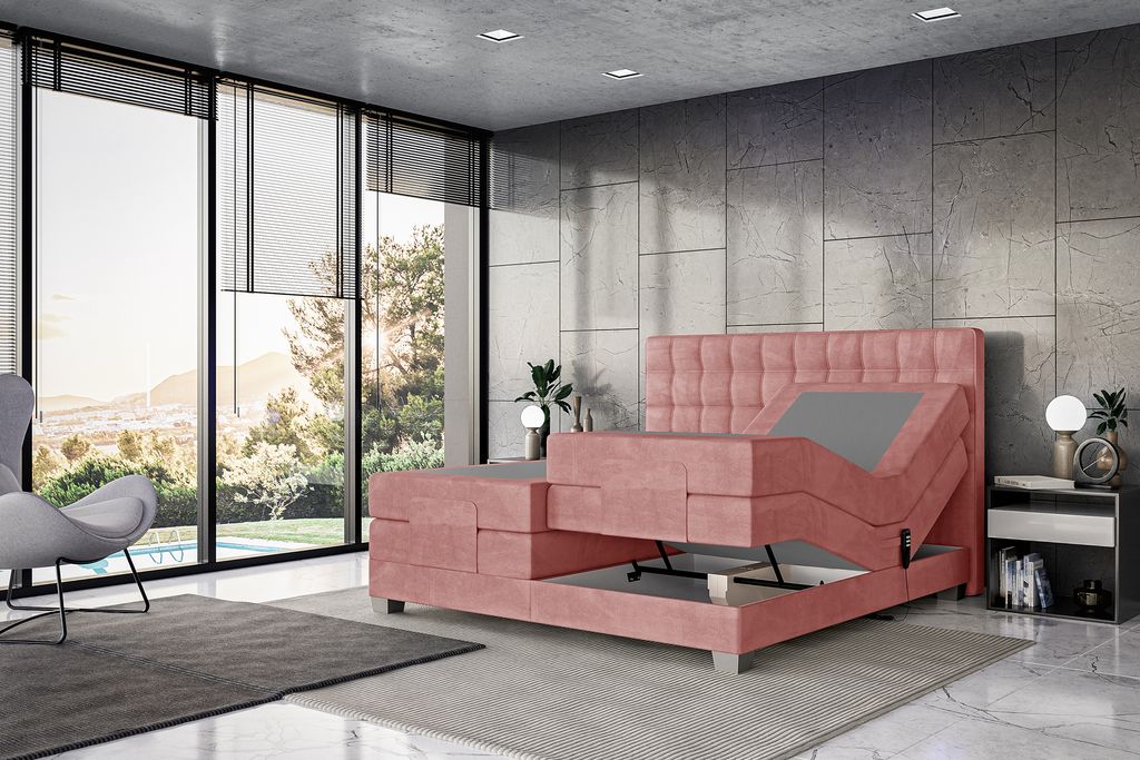 MEBLINI Boxspringbett Elektrisch Verstellbar - Gepolstert Doppelbett mit Matratzen und Toppers - Polsterbett - Bett mit Kopfteil - EDISON - 160x200...