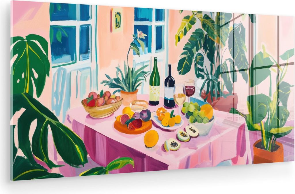 MuchoWow Glasbilder - Bilder auf Wandbild - Foto auf Glas Tisch - Wein - Obst 120x60 cm Wanddekoration aus Glas - Acrylglasbild - Acrylbilder - Acr...