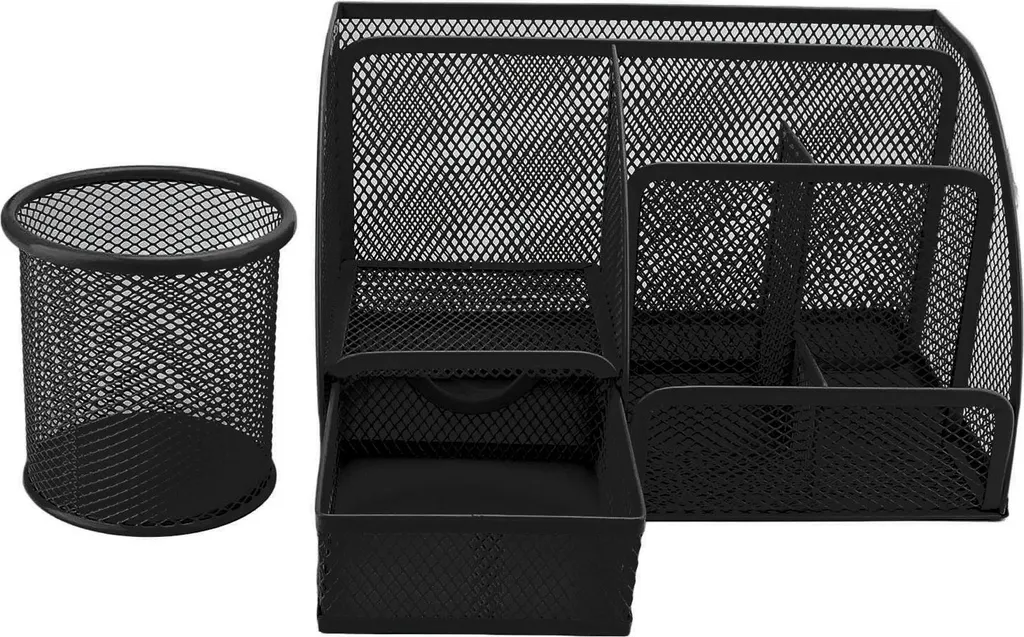 Organiseur de bureau pour école et maison 7 rangements en maille noir - 2