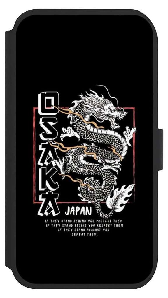 NIVOCASE Klapphülle für Apple iPhone 11 Handyhülle aus Kunst Leder NIVOflip schwarz Drache Japan Meer