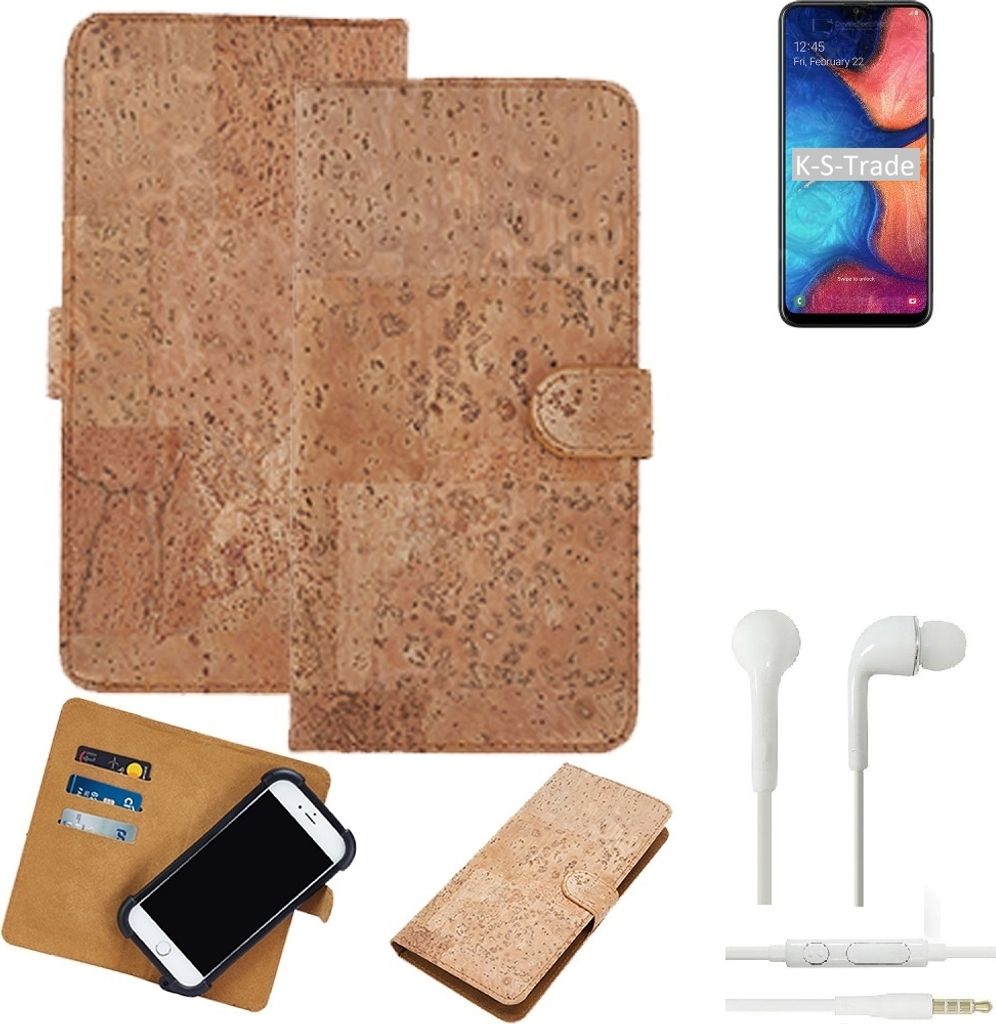 K-S-Trade Hülle kompatibel mit Samsung Galaxy A20 + in ear Kopfhörer Kork Handyhülle Cover Schutzhülle TPU Case Bumper in Hellbraun, (1x)