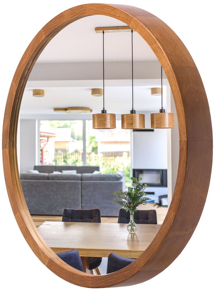 STOLARNIA PIKA Wandspiegel mit Holzrahmen (∅37 cm) - Spiegel Rund Holz Rustikal - Kleine Runder Badspiegel für Badezimmer, Flur, Wohnzimmer - 40 cm