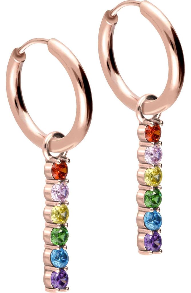 Chirurgenstahl Ohrclicker Creolen BUNTER KRISTALLBALKEN RoséGold Innendurchmesser: 12mm + Designstärke: 2mm