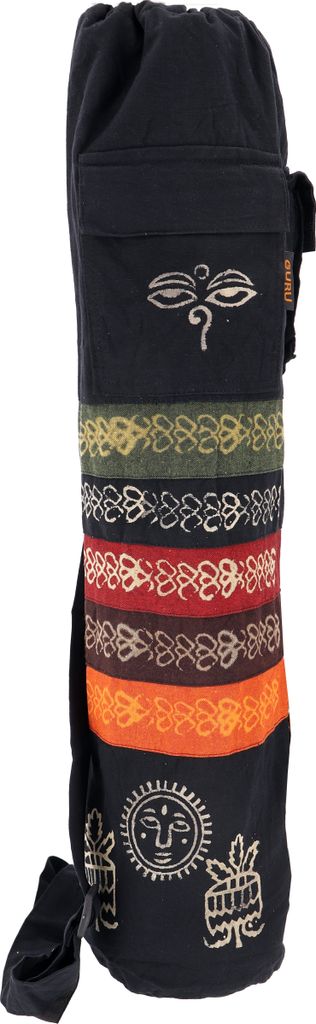 Boho Yogamatten-Tasche, Batik Yogatasche aus Nepal - Schwarz, Unisex - Erwachsene, Baumwolle, 70*23*13 cm, Taschen für Yogamatten