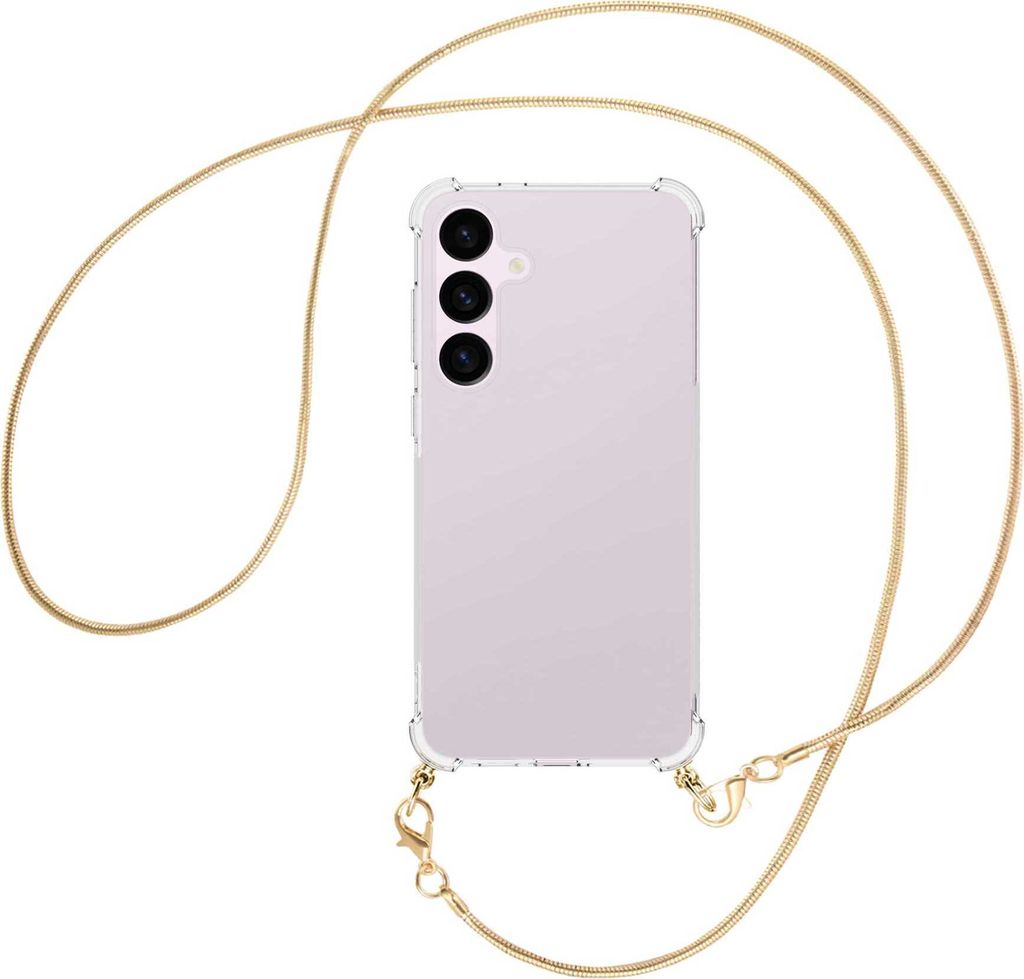 Handykette Backcover-Schutzhülle mit Band (Metall goldfarben) für Samsung Galaxy S24 Plus - goldfarbene Snake-Kette