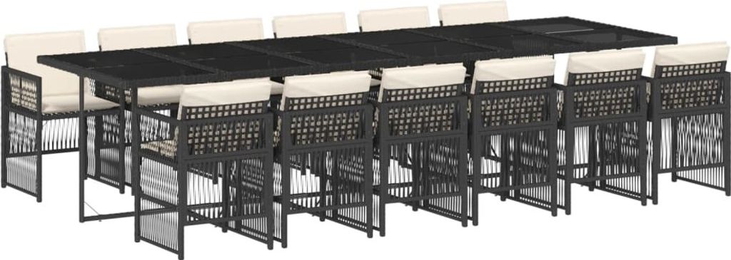 13-tlg. Garten-Essgruppe mit Kissen Schwarz Poly Rattan