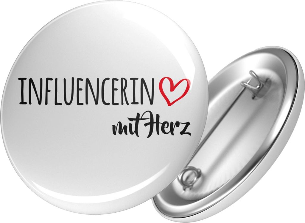 Huuraa Button Influencerin mit Herz 25mm rund mit Sicherheitsnadel Ansteckbutton Geschenkidee