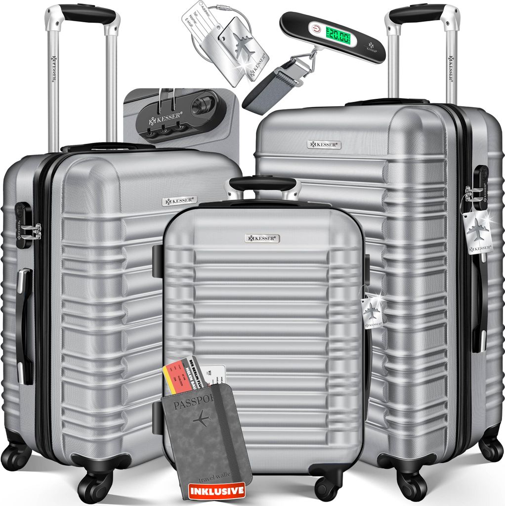 KESSER 3tlg. Hartschalenkofferset Hartschalenkoffer Reisekoffer Set Reisekofferset Trolley Koffer Inkl. Kofferwaage + Gepäckanhänger Rollkoffer...