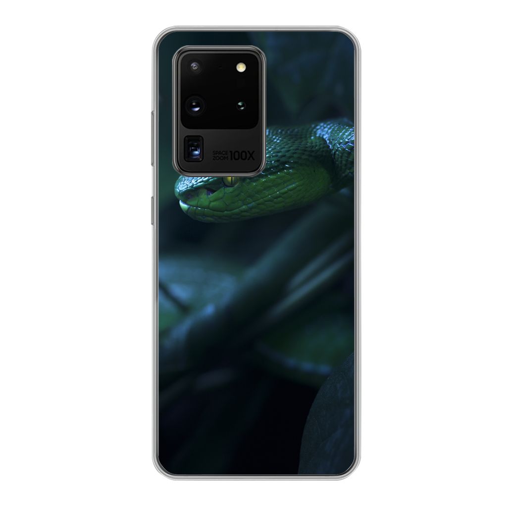 MuchoWow Handyhülle Schutzhülle Hülle für Samsung Galaxy S20 Ultra Schlange - Makro - Holz Silikon Softcase Handy Hülle - Karteninhaber