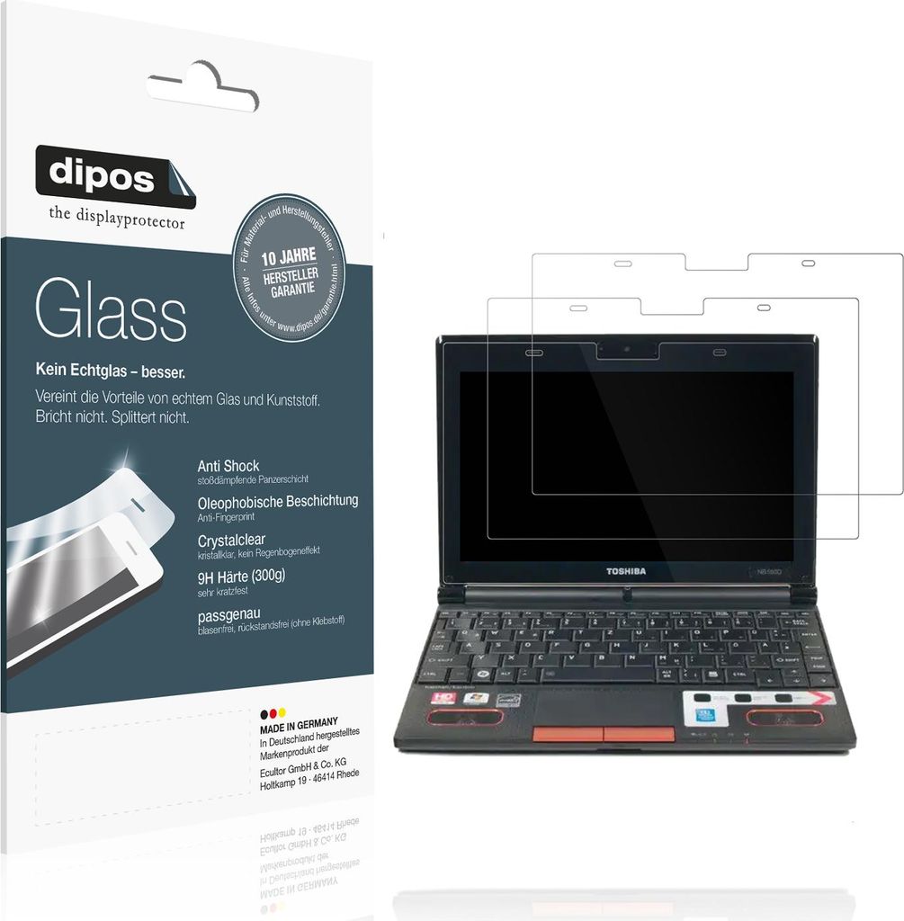 2x Schutzfolie für Toshiba NB550D 10 Zoll - Anti-Shock 9H Folie dipos Glass Kunststoffglas