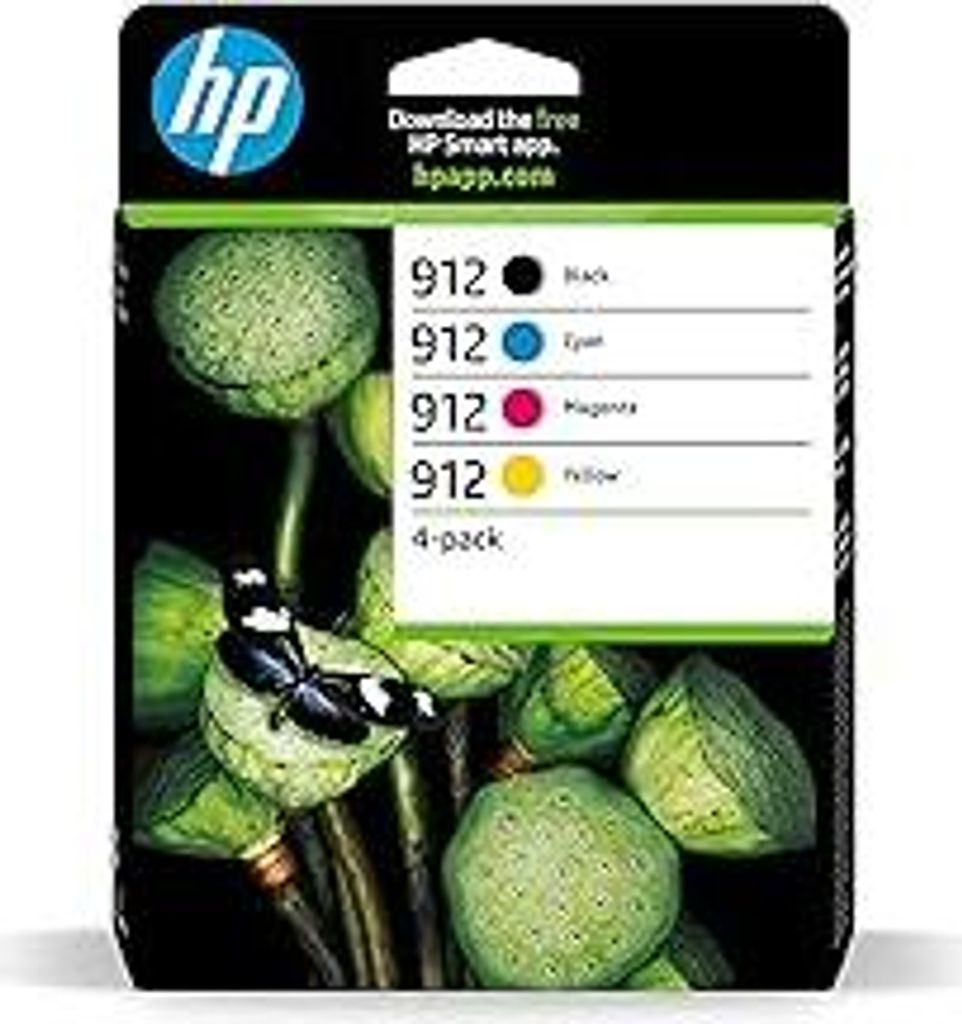 HP 912 (6ZC74AE) Multipack Original Druckerpatronen 1xBlau, 1xRot, 1xGelb, 1xSchwarz für HP OfficeJet 801x, HP OfficeJet Pro 802x