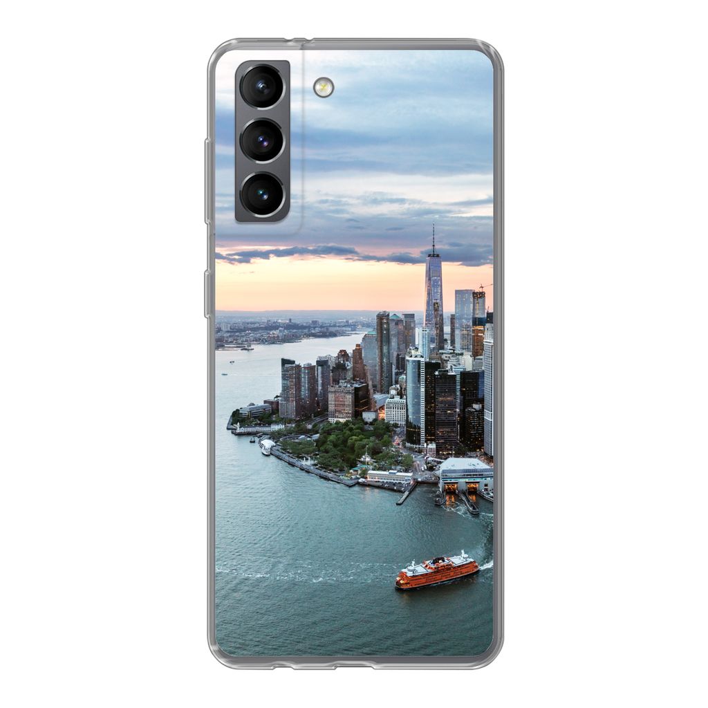 MuchoWow Handyhülle Schutzhülle Hülle für Samsung Galaxy S21 Luftaufnahme von New York Silikon Softcase Handy Hülle - Softcase