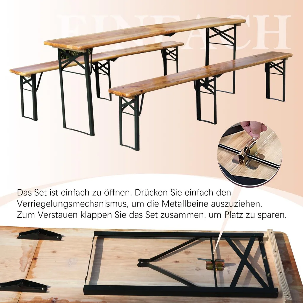Table de réception robuste 220 cm et bancs pliables pour manque d'espace - 7