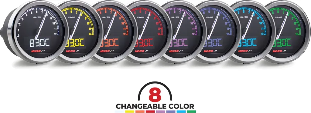Compte-tours D48 Koso TNT-05 Noir Chrome avec Rétroéclairage Réglable