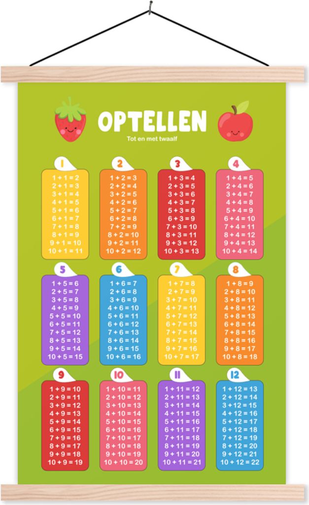 MuchoWow Textilposter Kinderzimmer - Addition - Bildung - Jungen - Mädchen - Kinder 120x180 cm mit holzfarbenen Rahmen - Textil-Plakat