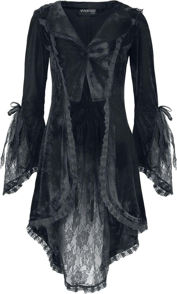 Gothicana by EMP Damen schwarzer Cardigan in Samtoptik mit Spitzen-Details L