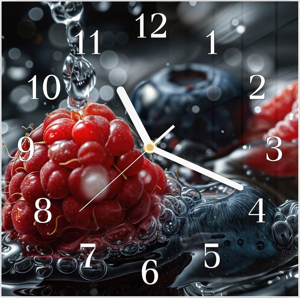 Wanduhr aus Glas mit Motiv Früchte im Wasser- 30 x 30 cm - inkl. Aufhängesystem