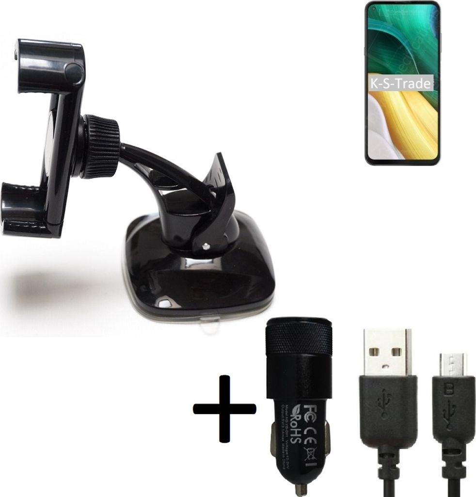 K-S-Trade Halterung kompatibel mit HiSense Infinity H50 Windschutzscheibe / Armaturenbrett + LADEGERÄT mit Mico USB Kabel Autohalterung KFZ Halter