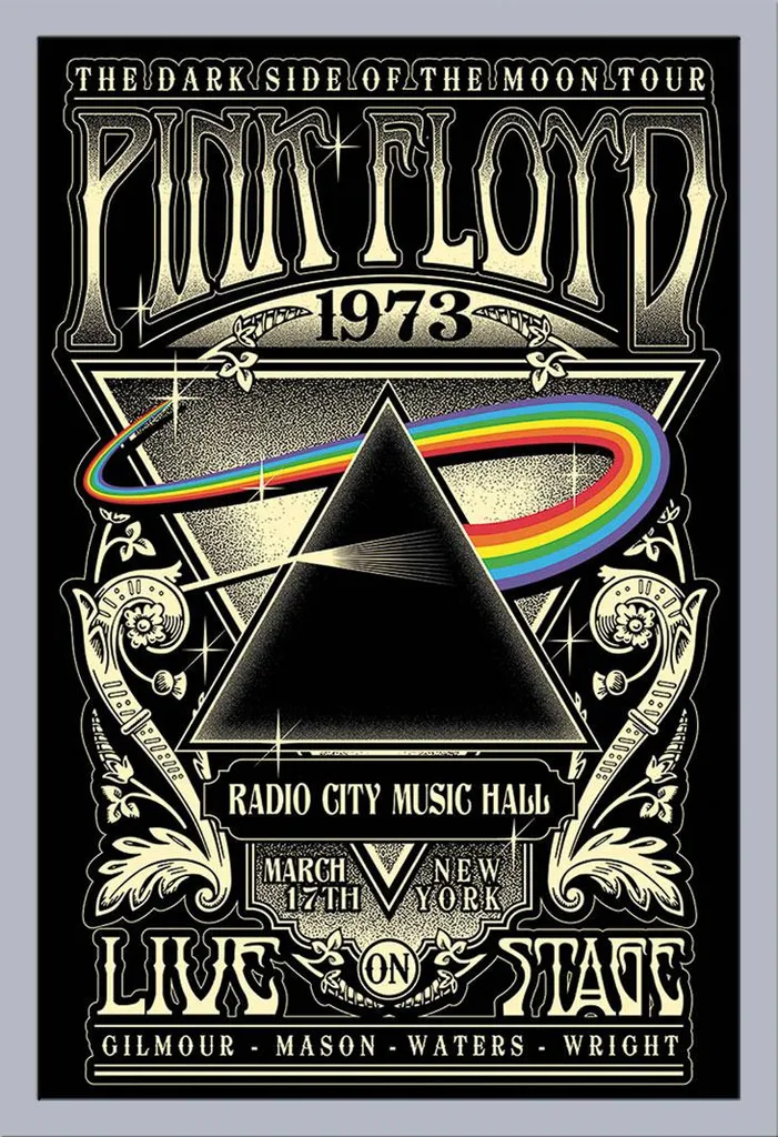 Cadre Photo Argent avec Poster Pink Floyd 1973 en Vitre Acrylique 61x91