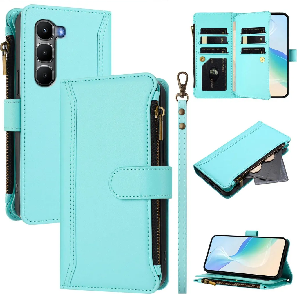 Cover Infinix Hot 60i con Zip e Porta Carte | Finto Cuoio Verde