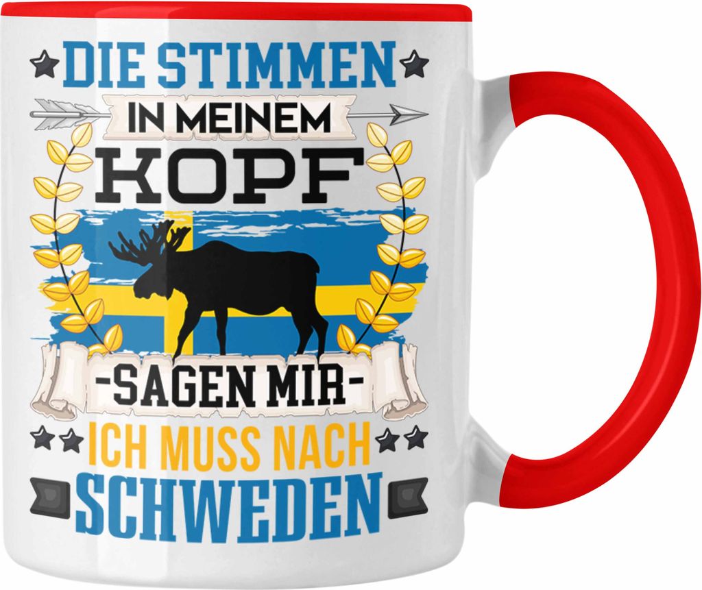 Trendation - Schweden Tasse Geschenk Urlaub Schweden Die Stimmen In Meinem Kopf Sagen ich Muss Nach Schweden (Rot)