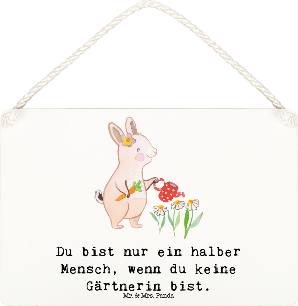 Mr. & Mrs. Panda Schild Gärtnerin Herz DIN A6 - Weiß - Geschenk, Wandbild Holz, Holzschild, Spruch, Gartenplaner, kleine aufmerksamkeit, Gärtner...