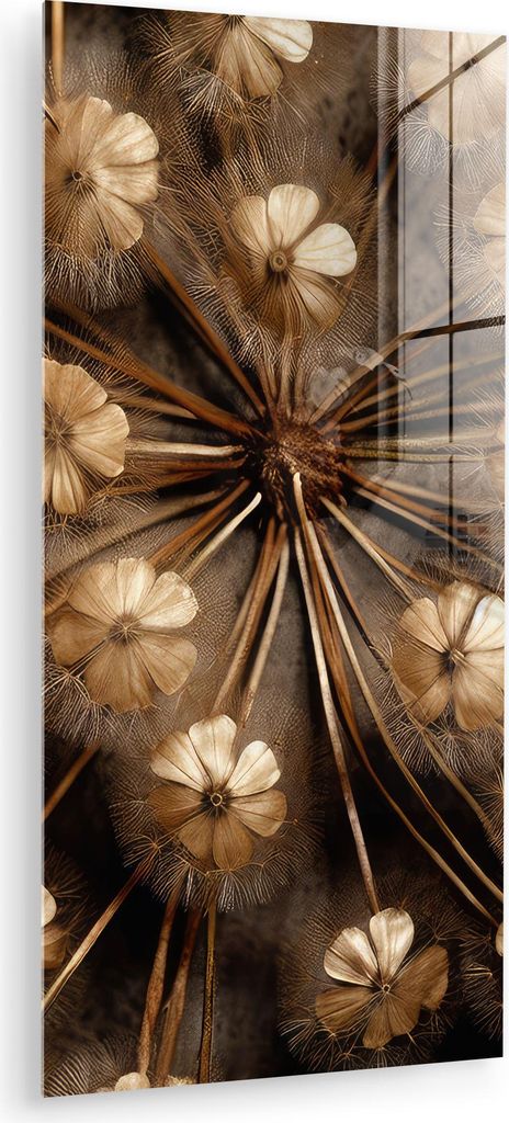 MuchoWow Glasbilder - Bilder auf Wandbild - Foto auf Glas Trockenblumen - Braun - Natur 60x120 cm Wanddekoration aus Glas - Acrylglasbild - Acrylbi...