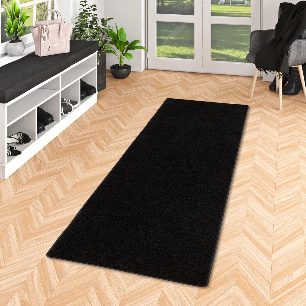 Hochflor Langflor Teppich Läufer Cottage Schwarz, Produktbild 